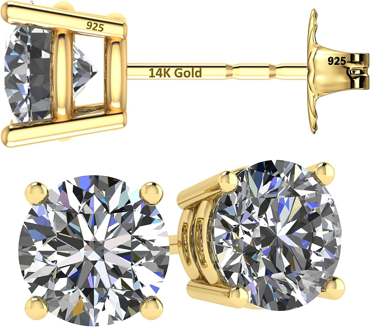 14K Solid Gold Post Stud Earrings Swarovski Zirconia for Sensitive Ears | Amazon (US)
