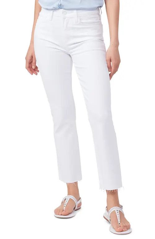 PAIGE Cindy Raw Hem High Waist Straight Leg Jeans in Crisp White at Nordstrom, Size 27 | Nordstrom