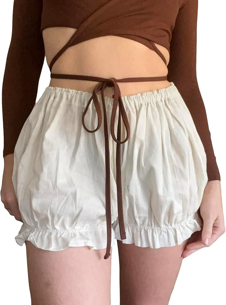 Women Layered Lace Shorts Elastic Waist Ruffle Trim Bloomer Shorts Y2k Cute Fairy Pettipants Goin... | Amazon (US)