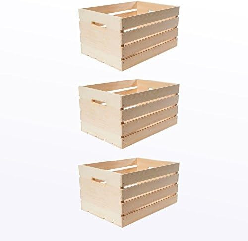 12.0" D x 9.50" H x 18.0" Large Unfinished Storage Wood Crates with Handles (3-Pack) | Amazon (US)