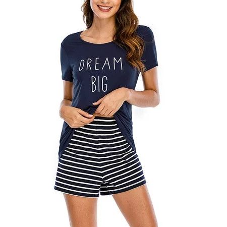 Summer Women Striped Pajama Short Sleeve Sleepwear Soft Pj Set Top and Shorts Pajamas Set With Pockets | Walmart (US)