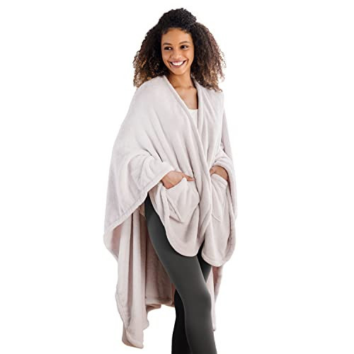 Berkshire Blanket Primalush™ Wearable Blanket, Cozy Loungewear Pocketed Plush Cape Wrap for Adults & Teens(Moonbeam, One Size 58"X64") | Amazon (US)