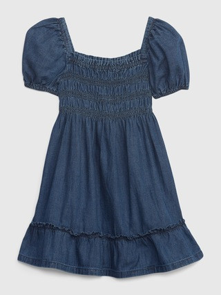 Toddler Smocked Puff Sleeve Denim Dress with Washwell | Gap (US)