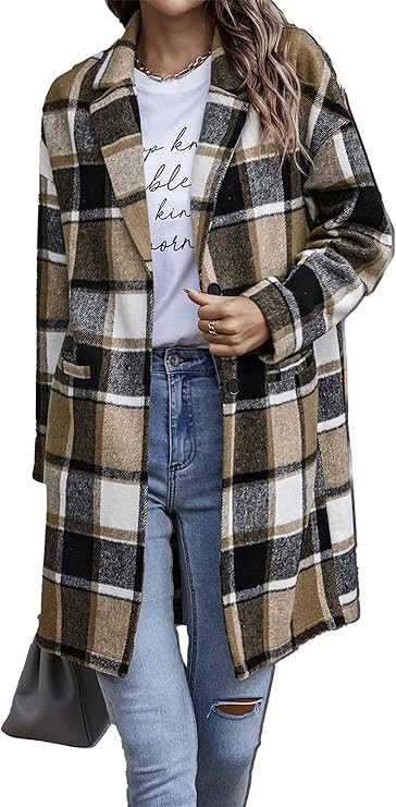 PRETTYGARDEN Women Plaid Shacket Jacket Trendy Fall Casual Button Wool Blend Tartan Trench Coat W... | Amazon (US)
