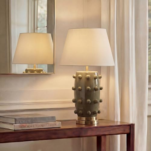 CKENSU Modern Ceramic Linden Table Lamp - 30" White Ball Farmhouse Design, Classic Nightstand Large Linden Lamp Tapered Drum Shade for Living Room, Bedroom, Office, and Home （Dark Green） | Amazon (US)