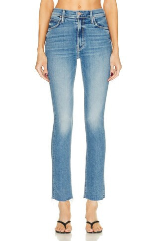 MOTHER Mid Rise Dazzler Ankle Fray Jeans in Denim-Medium | FWRD 