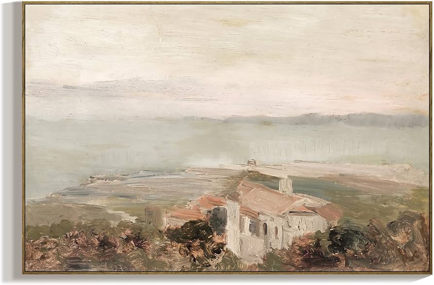 RaphelArt Large Framed Canvas Wall Art Home Decor,The House on The Coastal Vintage Decor,Warm Ton... | Amazon (US)