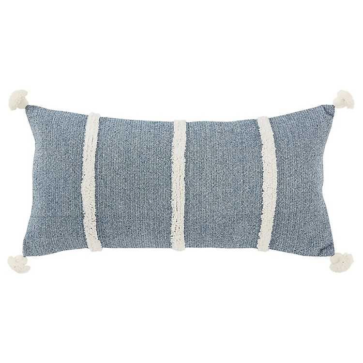 Blue and White Artisanal Stripes Lumbar Pillow | Kirkland's Home