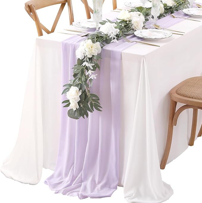 2 Packs Light Purple Chiffon Table Runner 27x120 Inches Elegant Sheer Runners Romantic Fabric for... | Amazon (US)