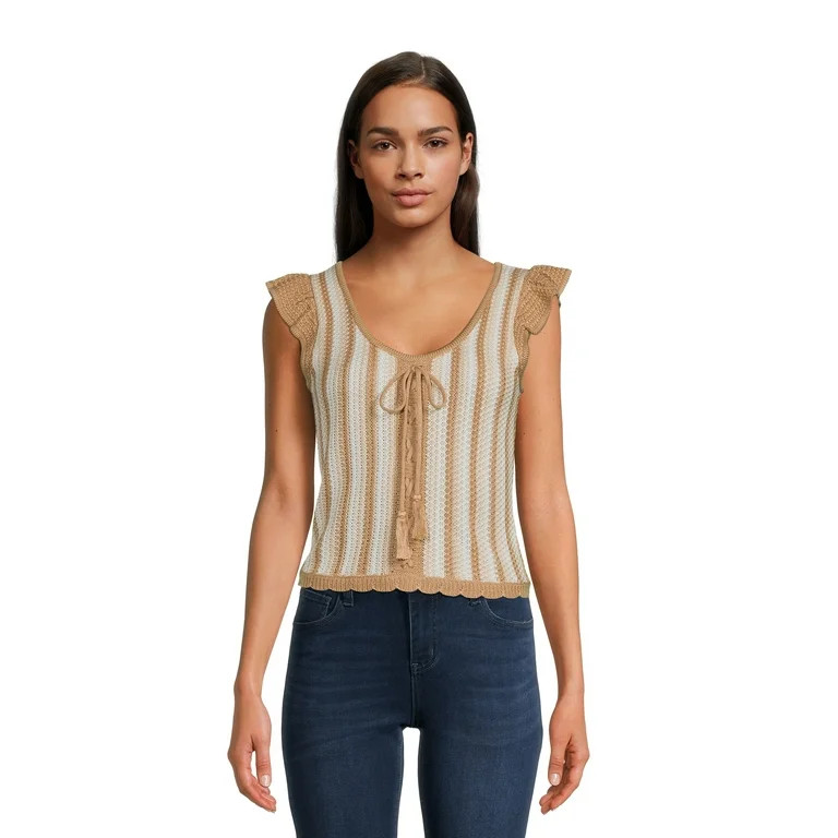 Madden NYC Juniors Lace-Up Crochet Top, Sizes XS-3XL | Walmart (US)