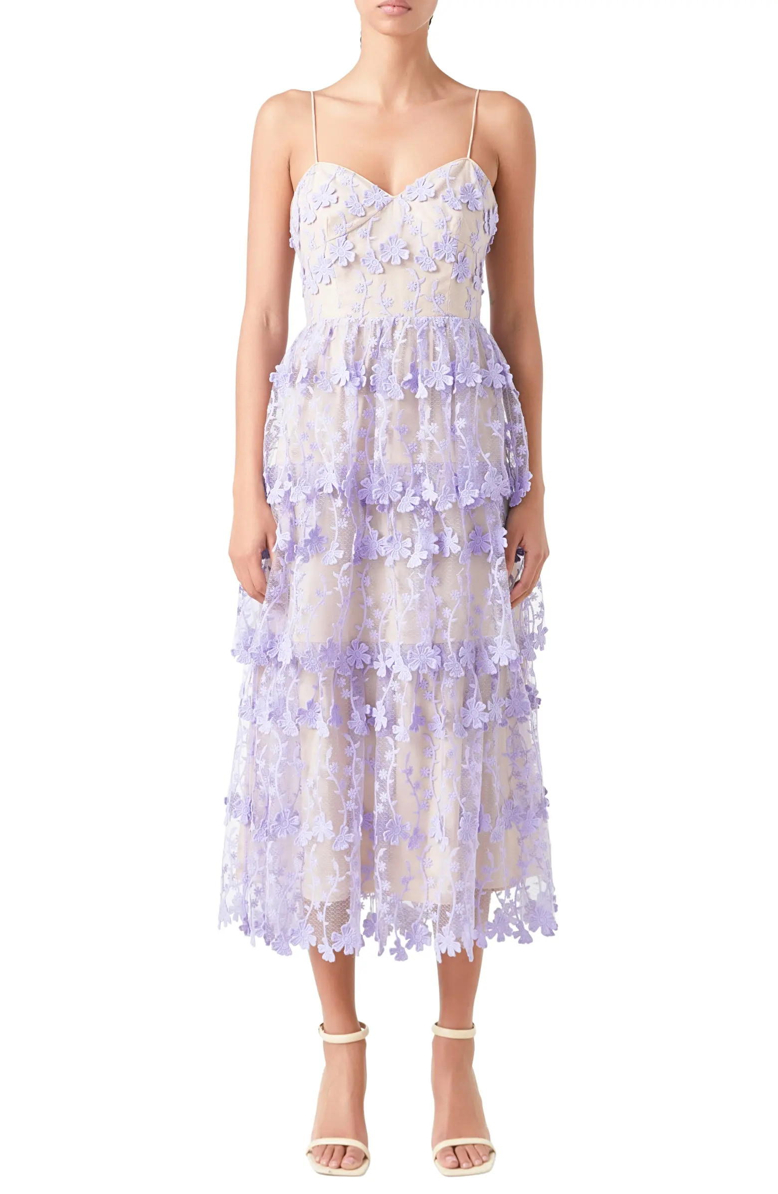 Endless Rose Floral Embroidered Tiered Lace Midi Dress | Nordstrom | Nordstrom