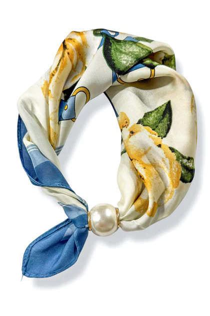 Peaceful Feeling Blue Ivory Floral Pearl Scarf Necklace | The Willow Tree