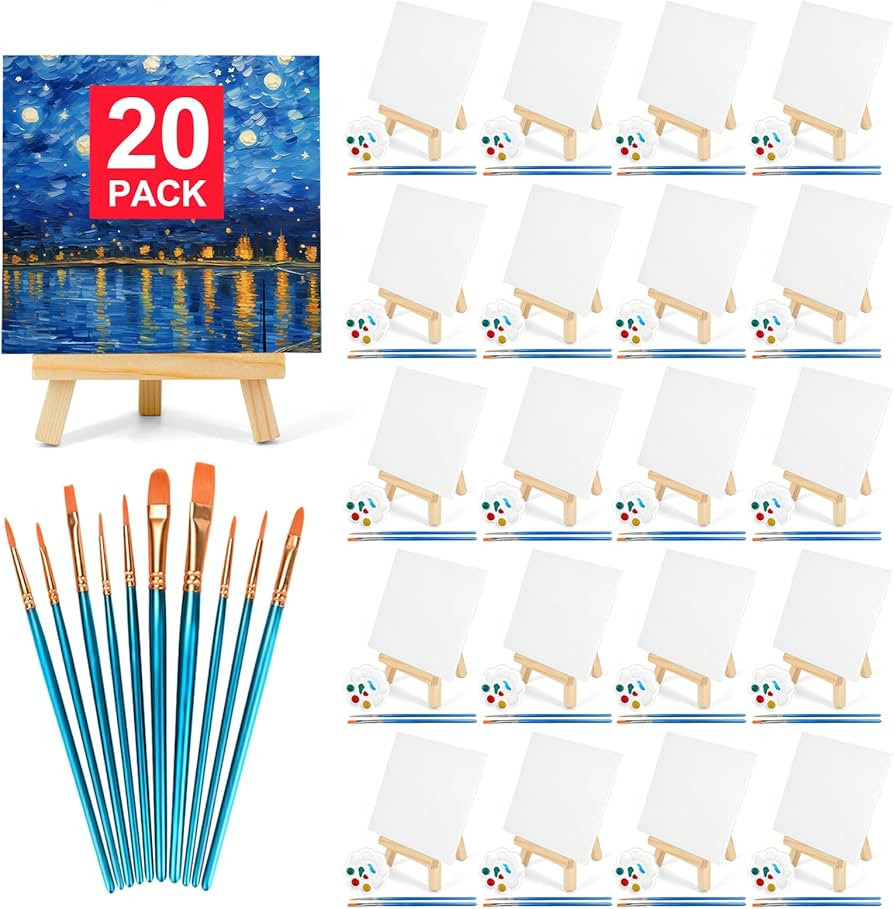 20 Pack 5.9In Canvas Boards for Painting, Art Canvas for Drawing with 10 Brushes & 5 Paint Trays,... | Amazon (US)