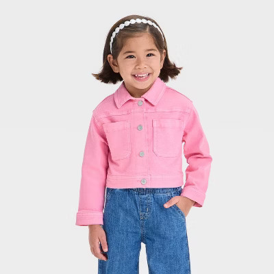 Toddler Girls' Denim Jacket - Cat & Jack™ Medium Pink 18M: Snap Closure, Front Pockets | Target