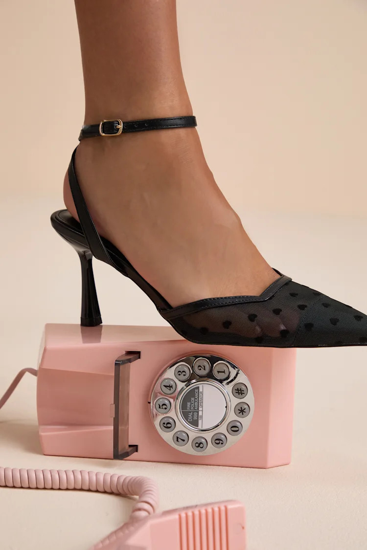 Polaris Black Mesh Heart Ankle Strap Pumps | Lulus