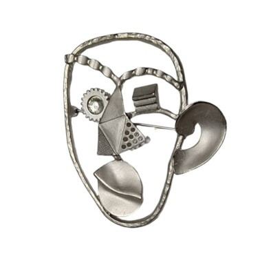 VTG Modernist Cubist Pin Brooch Silver  Tone Abstract Face Hammered Metal Large | eBay US