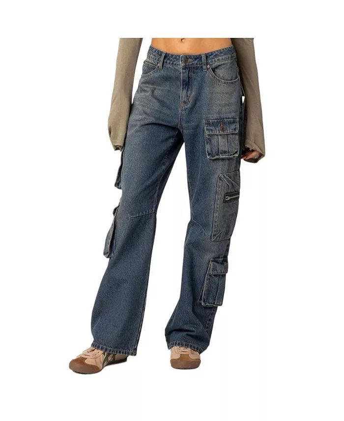 Edikted Women's Baggy boyfriend cargo jeans - Macy's | Macy's