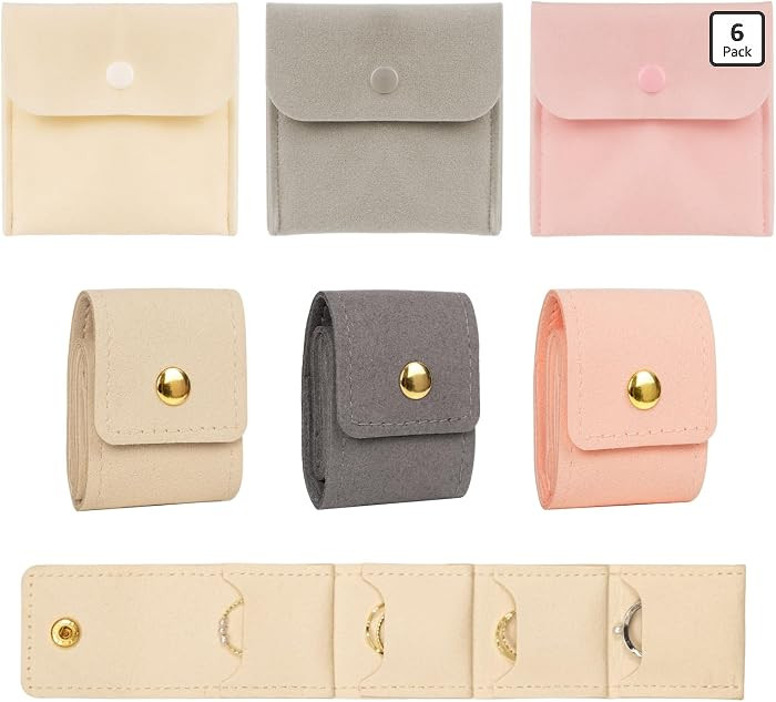 6 PCS (2 Sizes) Mini Travel Jewelry Bag with Buckle - Foldable Mini Jewelry Travel Case Small Por... | Amazon (US)