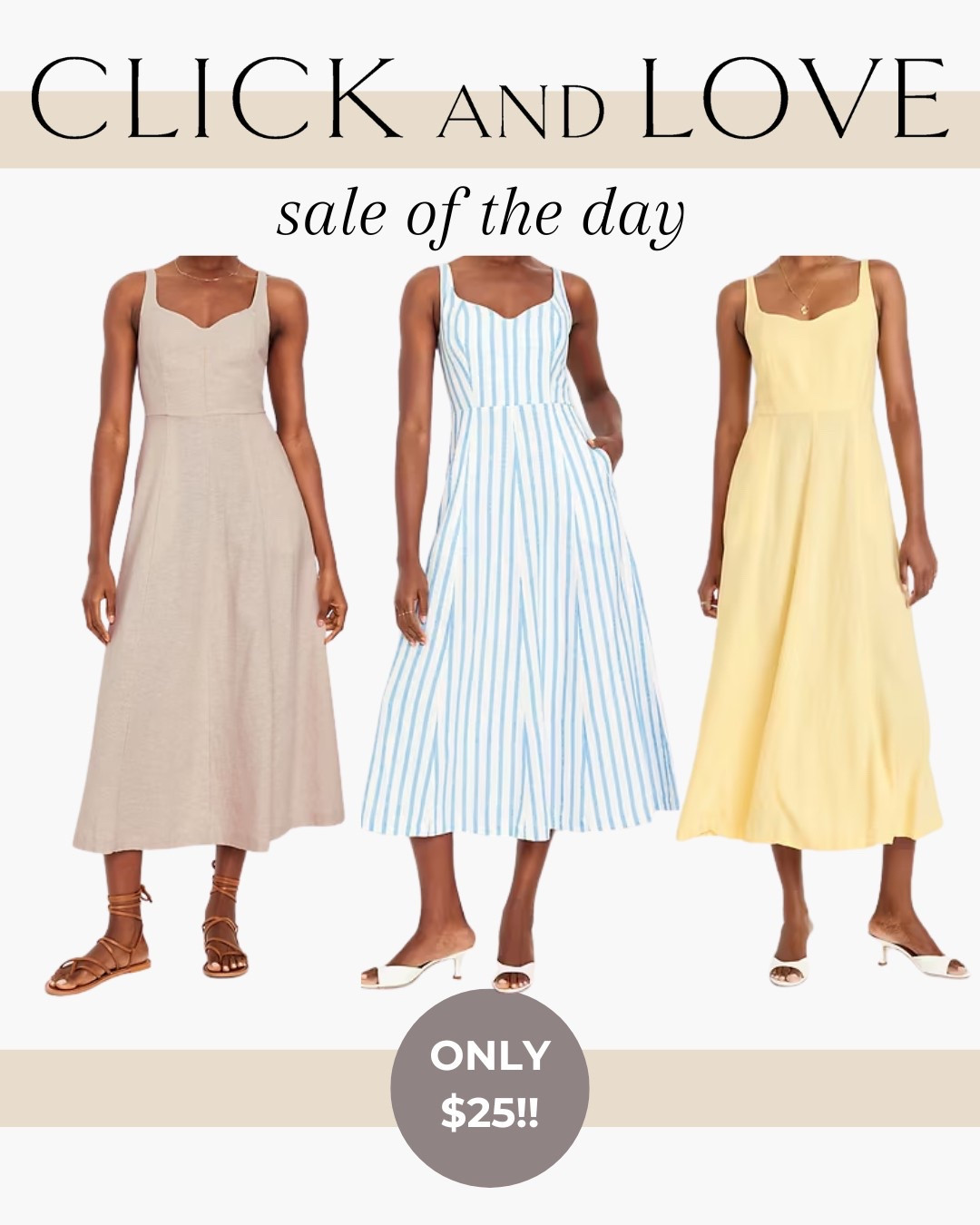 Sale of the day! This chic midi dress is marked down to $25 right now! Available in 6 different color ways. This is such a classic style that can be worn to work, church, out to dinner and more!

Women’s fashion, midi dress, neutral dress, workwear, work dresses, flattering silhouette, capsule wardrobe, budget friendly finds, old navy fashion, affordable dress, spring fashion, summer fashion, transitional weather picks, under $50 fashion finds, clothing must haves, sale alert, fashion deals, linen dress, stripe dress, striped finds, designer look for less, under $25, shirt dress, midi dress, mini dress, maxi dress, sleeveless dress, fit and flare dress

#LTKFindsUnder50 #LTKStyleTip #LTKSaleAlert