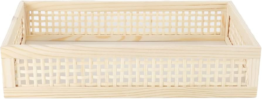 YAHUAN Rectangular Wooden Bamboo Serving Tray with Handles, Handwoven Rattan Decorative Display S... | Amazon (US)