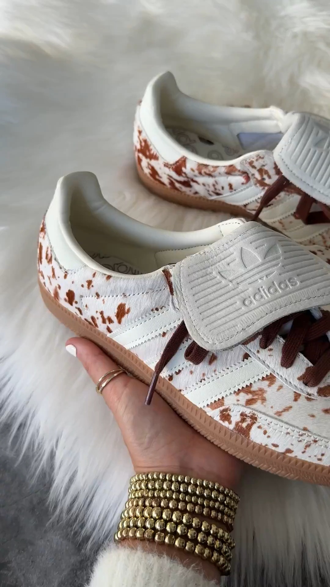 Adidas cow print samba long tongue cow print sneakers. Now $68 at checkout with code SPRING


