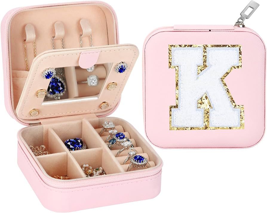Small Travel Jewelry Box Organizer with Mirror, Women Teen Girl Gifts Trendy Stuff, Double Layer ... | Amazon (US)