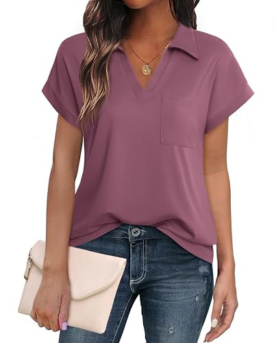 Vivilli Women's Tops and Blouses Short Sleeve Business Casual Collared Tunic Shirt | Amazon (US)