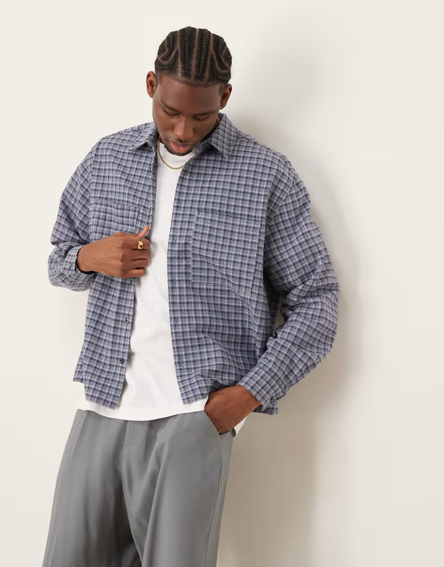 ASOS DESIGN oversized boxy flannel shirt in blue check | ASOS (Global)