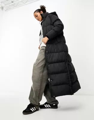Superdry maxi hooded puffer coat in Black | ASOS (Global)