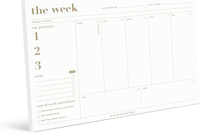 Bliss Collections Essential Weekly Planner 6 x 9 with 50 Undated Tear-Off Sheets, Metallic Gold O... | Amazon (US)