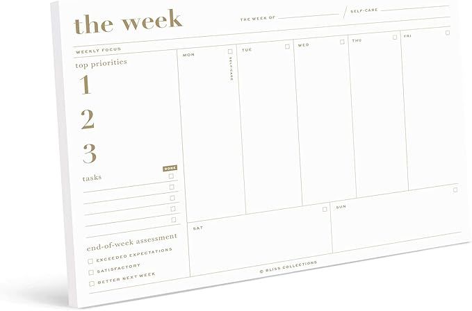 Bliss Collections Essential Weekly Planner 6 x 9 with 50 Undated Tear-Off Sheets, Metallic Gold Orga | Amazon (US)