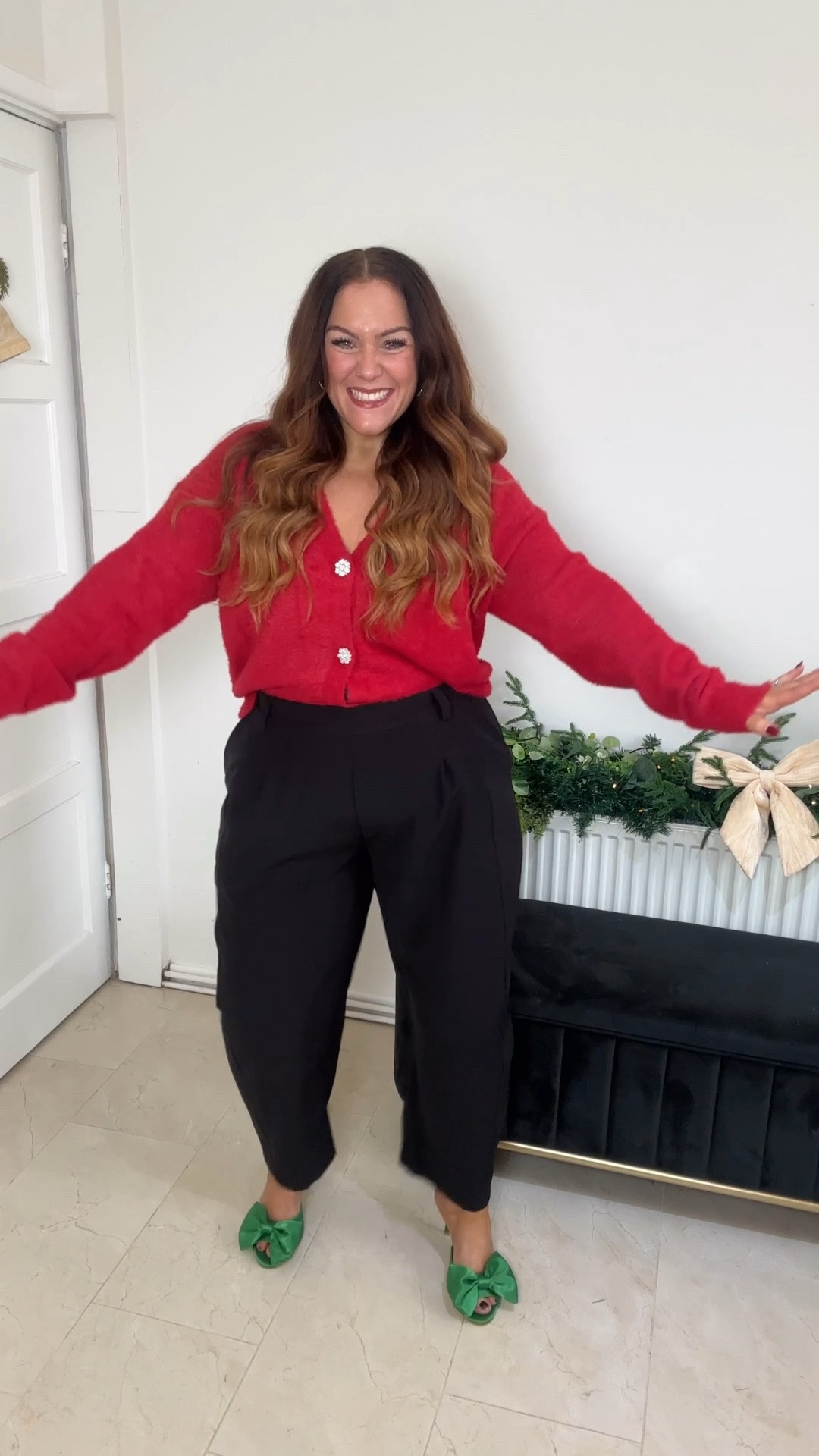 These trousers are AMAZING!!!! 
Such a cute festive fit!!! Can’t find the shoes they were from Shein! ❤️💚

#LTKmidsize #LTKstyletip #LTKcurves