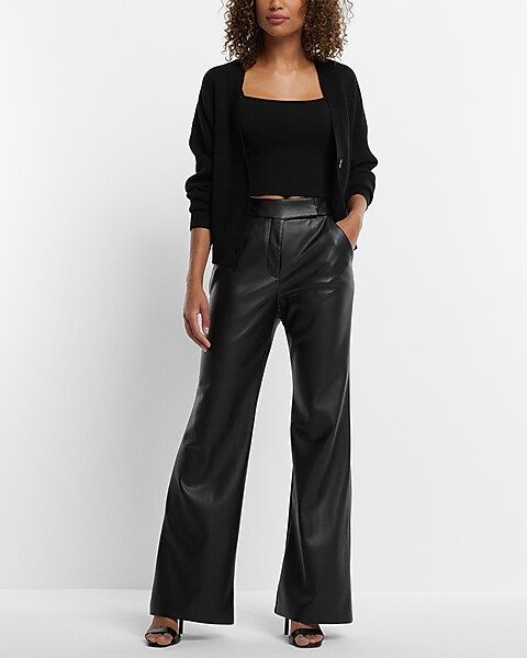 Super High Waisted Faux Leather Flare Trouser Pant | Express