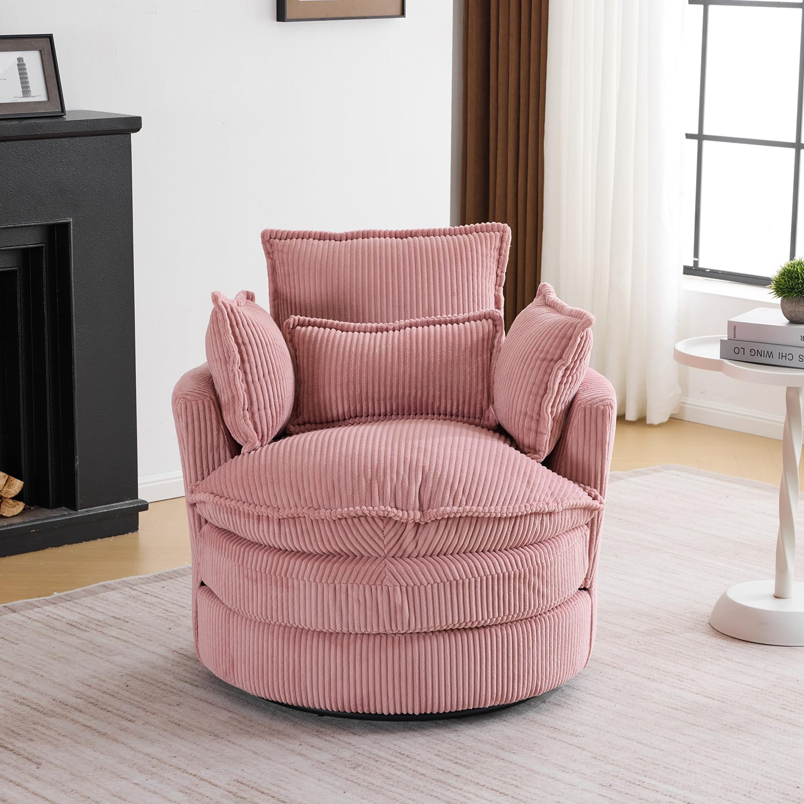 Karl home Swivel Barrel Chair-Corduroy,360 Degree Modern Lounge Armchair Chair,Comfy Round Accent... | Amazon (US)