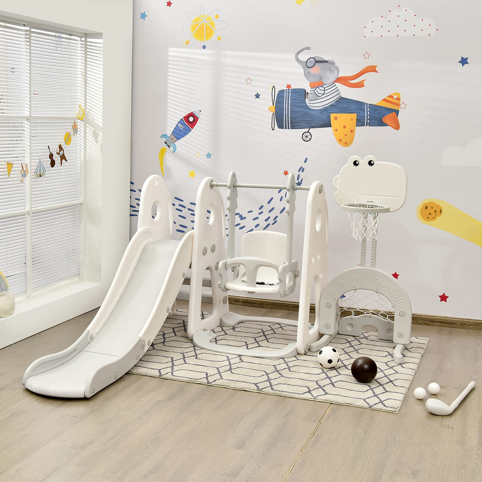 Costzon 6 in 1 Toddler Swing and Slide Set, Kids Large Climber Slide Playset with Basketball Hoop, F | Amazon (US)
