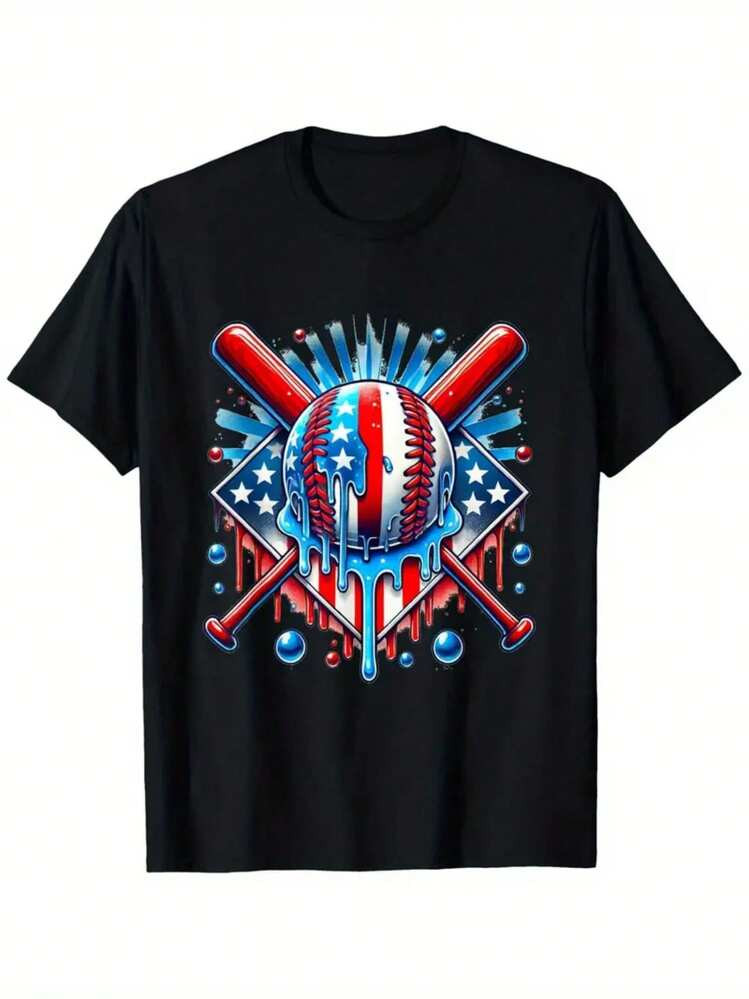 Boys' Patriotic Baseball Drip Ice Cream 4th Of July T-Shirt Gifts For Boys Girls Kids YYQ 180g | SHEIN