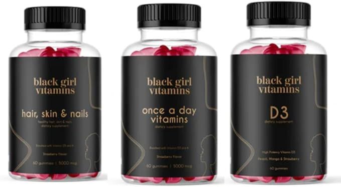 Black Girl Vitamins- Look Good, Feel Good Bundle. Vitamin D3 + Once A Day + Hair, Skin, Nails Gum... | Amazon (US)