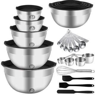 25-Piece Stainless Steel Mixing Bowls Set with Lid, Measuring Cups and Spoons for Kitchen Prep, Silver | The Home Depot