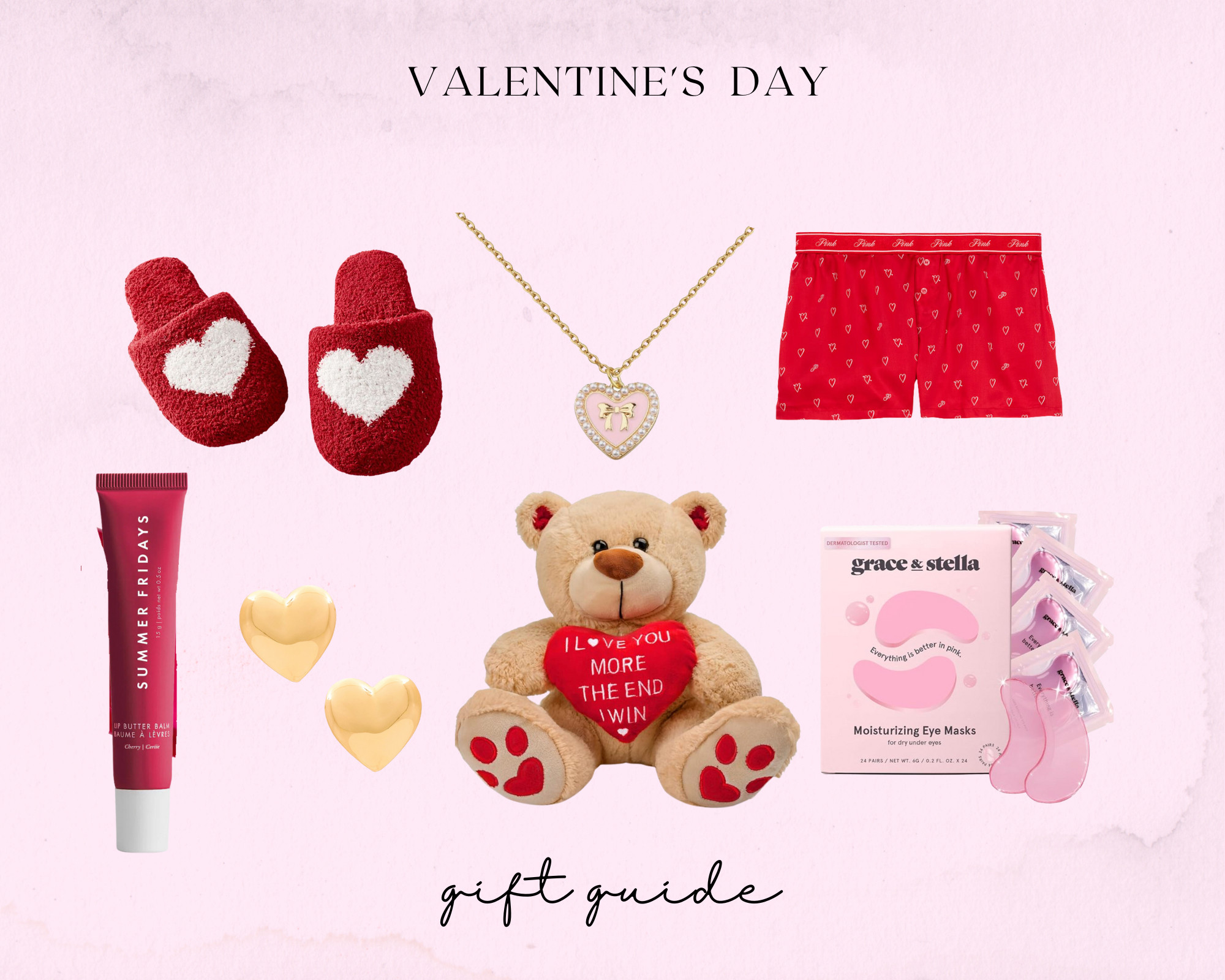 Valentines Day Gift Guide for HER
-vday gift ideas, vday gift for gf, valentines day, valentines gifts for her,teddy bear, summer fridays, red love slippers, heart pjs, eyemask, heart necklace, jewelry vday gift 

 #LTKGiftGuide #LTKSeasonal #LTKStyleTip