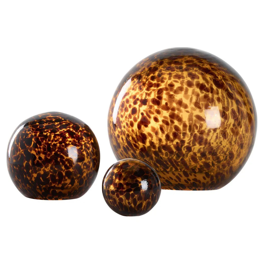 Montrose Modern Amber Tortoiseshell Glass Decorative Orbs - Set of 3 | Kathy Kuo Home