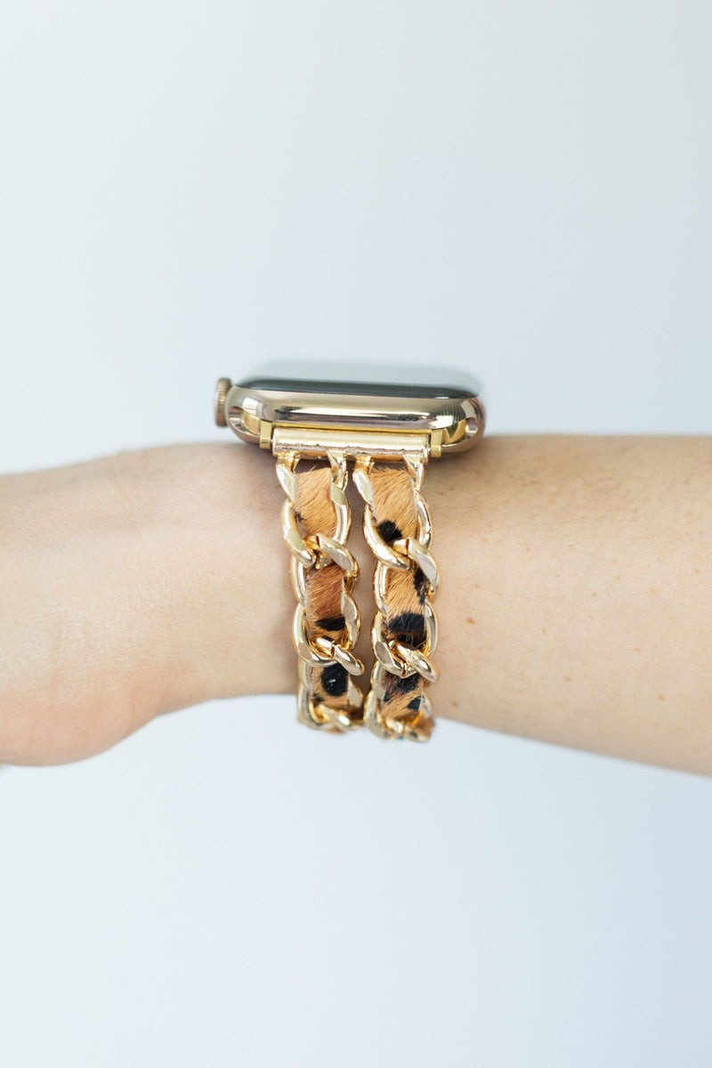 Celine Brown Leopard Chain Link Apple Watch Band | StrawberryAvocados