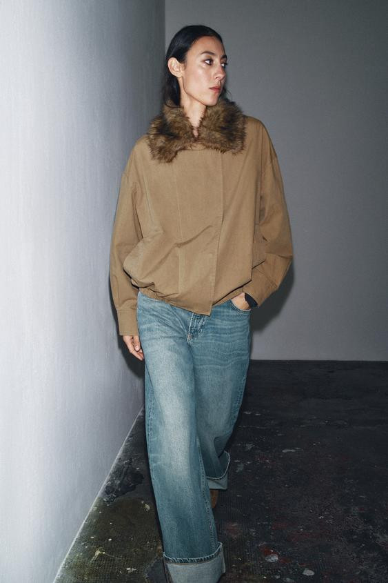 ZW COLLECTION FAUX FUR COLLAR BOMBER JACKET | Zara US