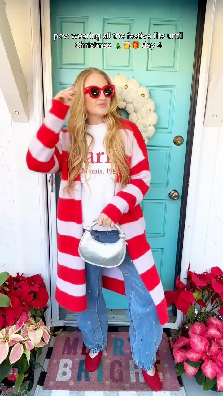 Casual christmas outfit idea! This viral striped duster cardigan is probably the coziest thing in my wardrobe rn 😍 

would you wear this Christmas outfit idea?! 🎄

cozy sweaters for winter, duster cardigan, striped duster cardigan, amazon viral sweaters, viral cardigan, cozy season, cozy sweaters for winter, Christmas outfit ideas, Christmas causal style, festive outfits, winter outfit ideas  

 #LTKHoliday #LTKgrwm #LTKFindsUnder50