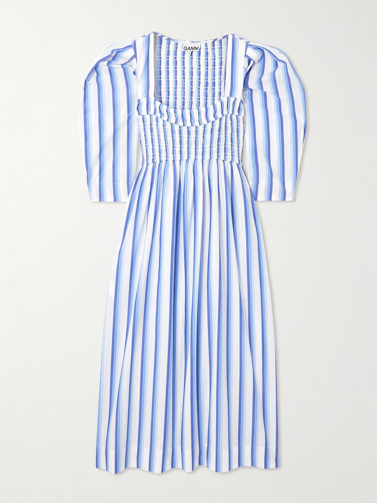 GANNI - Striped Organic Cotton-poplin Midi Dress - Blue | NET-A-PORTER (US)