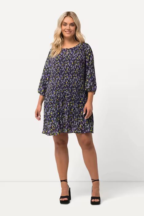 Pleat Floral Print 3/4 Sleeve Tunic Dress | Ulla Popken