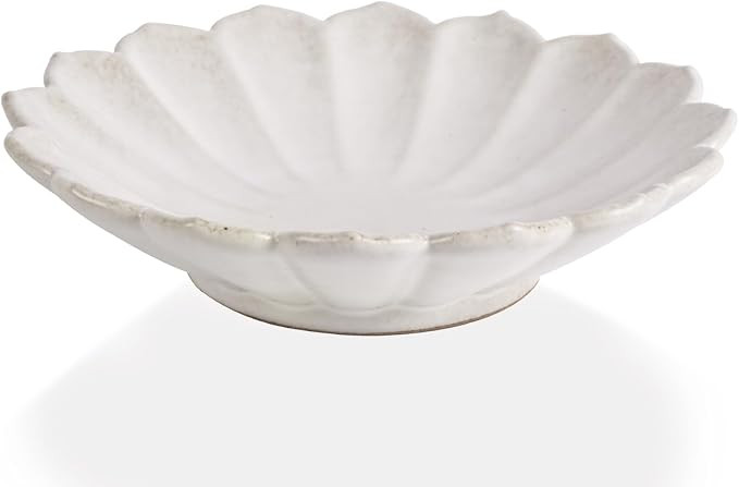 7.9" Ivory White Ceramic Flower Shaped Decorative Bowl, Small Ruffled Accent Dish for Keys Jewelr... | Amazon (US)
