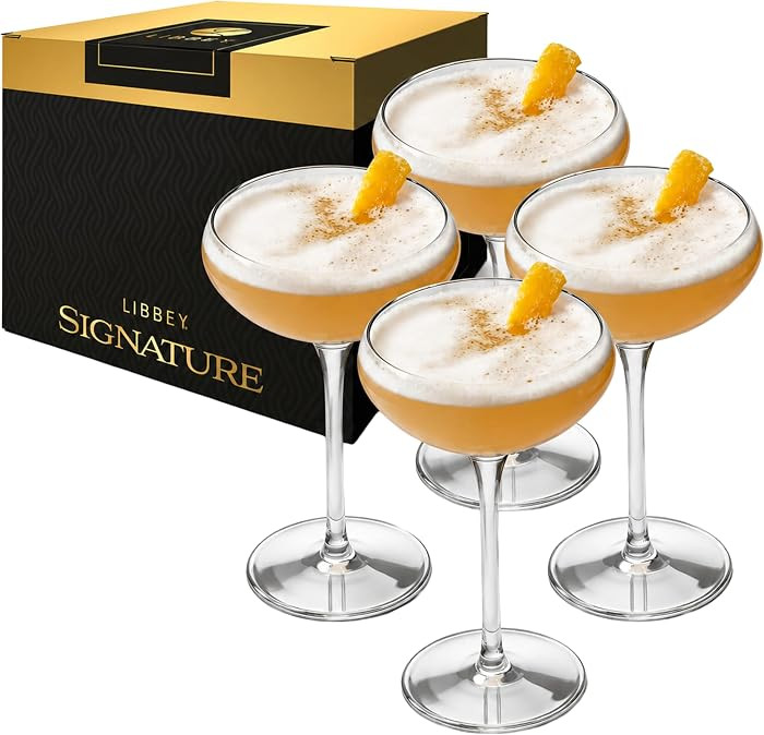 Libbey Signature Kentfield Coupe Cocktail Glasses Set of 4, Classic Tall Stemmed Glass Cup, Champ... | Amazon (US)