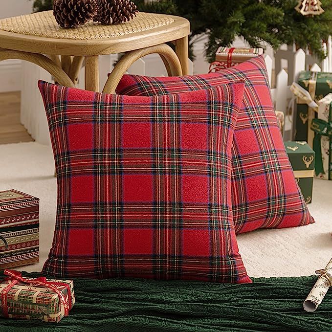 AQOTHES 2 Pack Christmas Plaid Decorative Throw Pillow Covers Scottish Tartan Cushion Case for Fa... | Amazon (US)