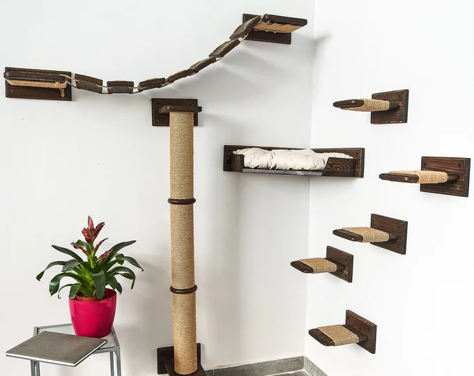 Cat Scratching Post, Modern Cat Furniture, Cat Tree, Cat Shelves for Wall, Cat Tree Natural Wood ... | Etsy (US)