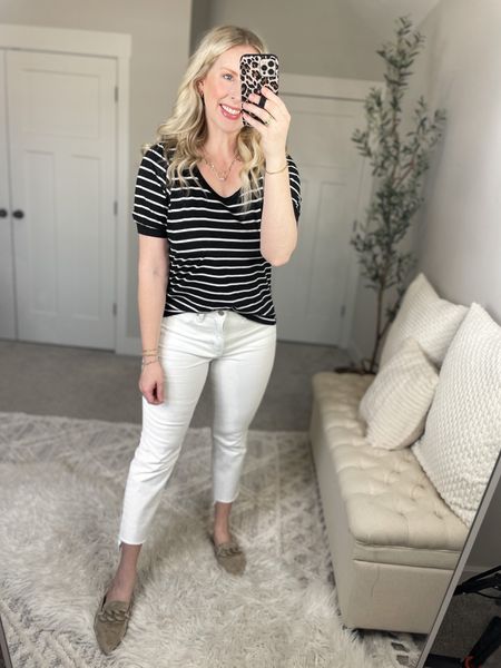 Daily try on, Walmart outfit, Walmart fashion, time and tru, striped tee, white jeans 

#LTKFind #LTKunder50 #LTKworkwear